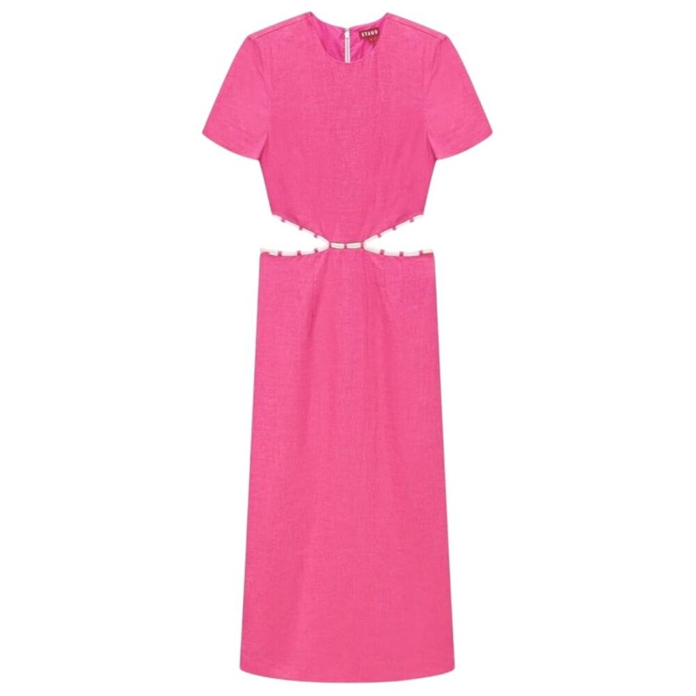Staud Pink Matteo Cut Out Linen Midi Dress Size 0